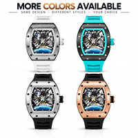 20 PIÈCES Montre Homme Personnalisée en Acier Inoxydable Tonneau, Bracelet Silicone, Squelette Creux Astronaute, Mouvement Mécanique Automatique à Réserve de Marche, 3 ATM