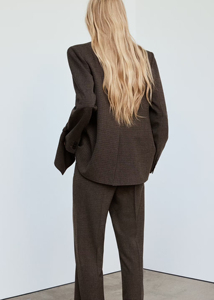 Blazer croisé à carreaux pour femme, manches longues, col cranté, mélange laine et polyester, infroissable, idéal pour l'automne - Product Image 3