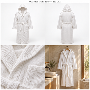 Albornoz de Lujo de Algodón Waffle Terry 430GSM con Capucha, Absorbente, Unisex, para Hotel y Spa, Blanco - Product Image 3