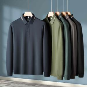 Camicia da uomo lavorata a maglia a maniche lunghe in poliestere per camicia autunno inverno calda asciugatura rapida in pile foderata a tinta unita resistente alle rughe - Product Image 2