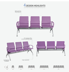 كراسي انتظار عصرية للمساحات العامة في المطارات والمستشفيات ومحطات الحافلات - مقاعد متتالية من الجلد الصناعي متينة للاستخدام التجاري - Product Image 4