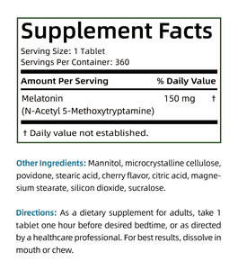 Fabricant de compléments alimentaires à base de mélatonine, mélatonine à dissolution rapide 10 mg pour favoriser le sommeil, saveur cerise, 360 comprimés de mélatonine - Product Image 2
