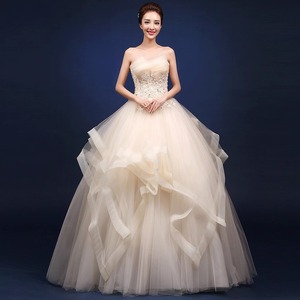 Strapless Ball Gown Evening Dress Empire Waist Ruffles Floor Length Wedding Dress For Women Plus Size - Product Image 3