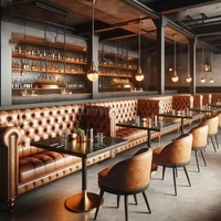 Ensemble de table et de chaises de restaurant de luxe commercial, canapé en cuir vintage, table et chaises pour bar, restaurant, café