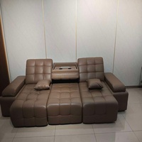 Sofá Seccional Cuadrado Moderno de Cuero Genuino Convertible Grande con Relleno de Esponja para Reuniones en Villas