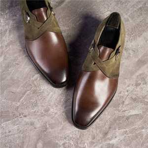 Chaussures habillées en cuir véritable italien pour hommes, lacets de moine, chaussures de gentleman, tête de cheval - Product Image 6