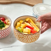 Nouveau récipient de conservation alimentaire portable de style nordique, compatible micro-ondes, bol en céramique hermétique avec couvercle à vapeur pour le déjeuner et le bento