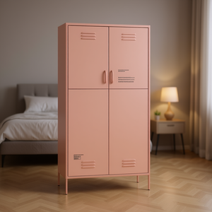 Armadio in Acciaio Rosa 35.4x19.7x70.9 Pollici con Porte a Battente e Fessure di Ventilazione, Arredamento Moderno Minimalista per Camera da Letto - Product Image 2