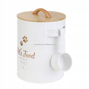 Recipiente de metal para armazenar alimentos para animais de estimação, recipiente de metal com tampa de bambu, recipiente vintage para armazenar alimentos para cães e gatos - Product Image 2