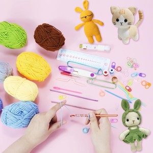 Bộ đan tay tự làm 127 mảnh hoàn chỉnh móc móc mới bắt đầu với Len và chủ đề bao gồm kim và chỉ khâu - Product Image 3