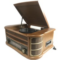 Gramophone rétro en bois avec télécommande vintage, lecteur de disques vinyles, lecteur de cassettes, radio USB