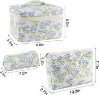 Nouvelle tendance de la mode 3 pièces coton matelassé trousse de maquillage bleu Floral voyage grand petit sac cosmétique ensemble mignon pochette de maquillage Portable Toil