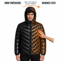 Doudoune à capuche thermochromique à changement de couleur, imprimé léopard, manteau d'hiver, vente en gros personnalisée