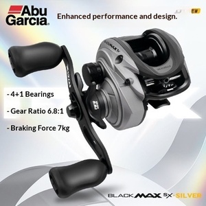 Carrete de Pesca Abu Garcia BLACKMAX <span class=keywords><strong>SX</strong></span>, 4+1BB, Relación de Engranajes 6.8:1, Freno de 7 kg, 202 g, para Agua Dulce y Salada, Pesca de Lubina, Lucioperca y Lucio, OEM - Product Image 3