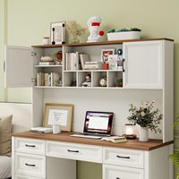 Bureau de direction style ferme avec huche et 7 tiroirs, blanc rustique, grand poste de travail pour chambre et bureau