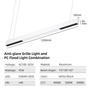 Aluminum <b>LED</b> Shop Linear <b>Ceiling</b> Pendant Lighting Fixture 45W AC100-265V Office <b>Light</b> Suspended <b>LED</b> Linear Pendant <b>Lights</b> - Product Image 6