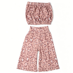 Ensemble haut épaules dénudées et pantalon cloche B10 pour filles, motifs imprimés personnalisés, vêtements pour bébés en coton, style européen-américain - Product Image 5