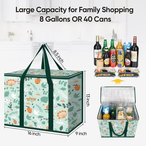Collapsible <b>Heavy</b> <b>Duty</b> Large Insulated Grocery Bag Dual with <b>Zippers</b> Water-Resistant Material for Shopping Picnics Daily Errands - Product Image 4