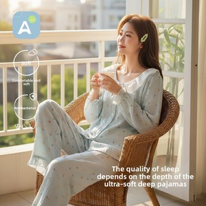 100% Cotton Crinkle Fabric Breathable Pajama Set Women Four-season Style Lace-trimmed Sweet Fresh-style Loungewear Long Sleeves