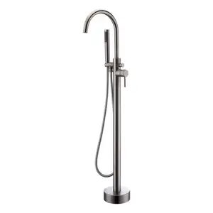 Freestanding Bathtub Faucet Brushed Nickel Floor Stand Brass Single Handle Bathroom Faucet with Hand Shower
