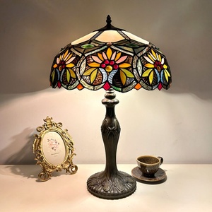 Longhuijing 16 Inch Retro Tiffany Desk Lamp Mediterranean Style Stained Glass LED <b>Light</b> with 2700K Warm White for Living Room - Product Image 3