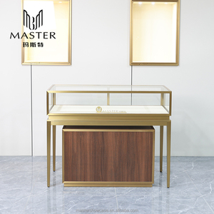 Đầy đủ lắp ráp Countertop hiển thị trường hợp hạt gỗ Veneer đồ trang sức hiển thị Showcase MDF lưu trữ hiển thị tủ kính với LED - Product Image 5