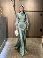 RO993 Vêtements islamiques de luxe pour femmes, robe maxi abaya en satin doux plissé, robe de soirée modeste à manches longues lanternes