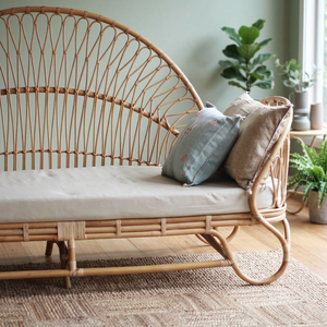 Cama moderna Bahama con cabecero de ratán Simple Marco de madera de teca Ratán tejido con acabado natural Almacenamiento Dormitorio Uso doméstico - Product Image 3