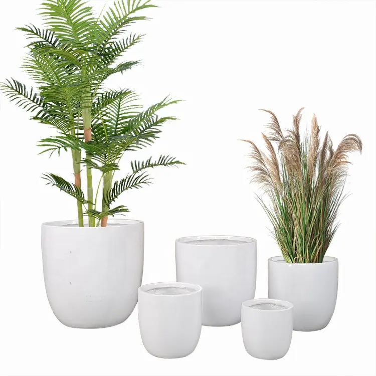Modern Style Wholesale Manufacturer Outdoor Indoor Flower Pots Set of 5 Fiber Clay Plant Pots