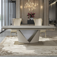 Table à manger moderne sur mesure, luxe léger, pieds en métal, plateau en céramique, verre trempé, pliable, extensible, utilisation hôtelière, grande taille