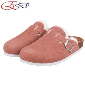Wholesale <b>Ladies</b>' Cow Suede Leather Clogs Fur Lining <b>Slip</b>‑On EVA Outsole Closed Toe Warm <b>Slippers</b> for for Autumn Winter - Product Image 1