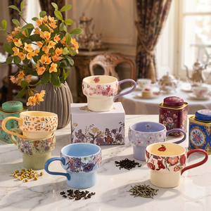 Mug en céramique et porcelaine avec poignée incurvée, style floral, mug à café, passe au micro-ondes, résistant aux hautes températures - Product Image 5