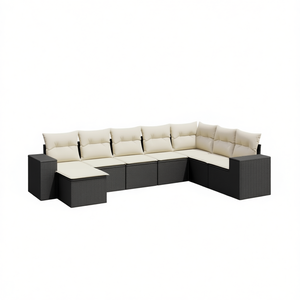 Conjunto de Sofá de Jardín Negro con Cojines Crema, Muebles de Patio, Asientos Seccionales para Exteriores con Almacenamiento - Product Image 1