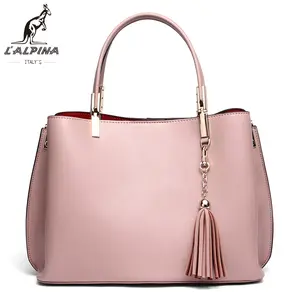 Super purses handbags ladies original leather solid pink color women tote bags handbags purse