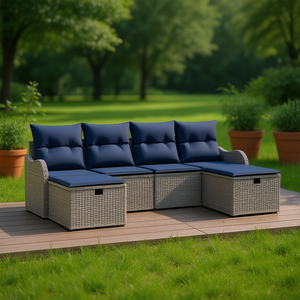 Conjunto de Sofás de Jardín de Mimbre Sintético Gris Marino con Cojines Manuales, Muebles de Exterior de Diseño Contemporáneo, Impermeables - Product Image 2