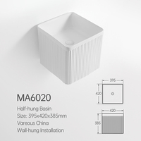 Lavabo de salle de bain en céramique blanc mat de luxe, suspendu au mur, avec demi-piedestal