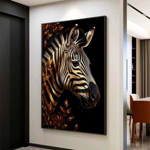 लक्जरी आधुनिक काले सोने के ज़ेबरा पशु कैनवास क्रिस्टल चीनी मिट्टी के लिए दीवार कला - Product Image 2