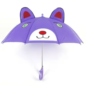Bán buôn mô hình tùy chỉnh tự động mở thẳng mưa con ô dễ thương màu tím phim hoạt hình tai trẻ em ô