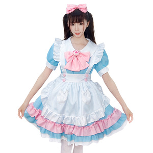 Rainy Day Flower Maid Dress Women Adult Lolita Cosplay Costume Blue Pink Ruffle Design - Product Image 1