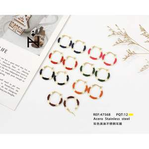 Pendientes de Aro de Acero Inoxidable con Diseño de Gota de Aceite en Dos Tonos, Chapados en Oro, Joyería de Moda para Mujer, Regalo - Product Image 1