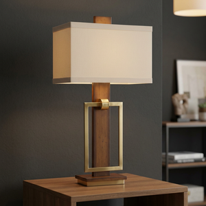 Lampe de table moderne en laiton avec abat-jour rectangulaire en tissu beige, alimentation CA E26, fil LED Ra80 3000K, lumière chaude, éclairage décoratif pour chambre à coucher - Product Image 2