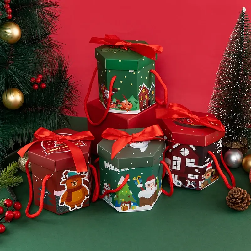 LBSISI Life 5pcs Boîtes cadeaux de Noël pour collations Emballage de pommes Jouet en papier kraft Chocolat Nourriture Cookie Fête d'enfants Mariage Nouvel An