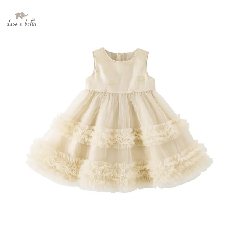 DB2235440 Dave Bella été bébé fille mignon abricot robe enfants mode robe de soirée enfants infantile Lolita vêtements