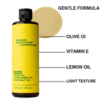Gel Douche Liquide au Savon de Castille Bio avec PoivreMenthe Citron Arbre à Thé Lavande, Parfum de Bain Huile de Plantes Veggie Body Wash