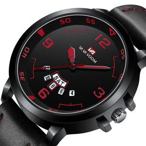 Montre durable pour hommes, cadran noir, affichage de la date, bracelet en cuir gris, montre-bracelet décontractée pour affaires - Product Image 4