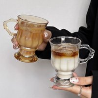 Mug à café de luxe rétro en verre ambré gaufré avec poignée, tasse à latte côtelée vintage pour café glacé, idéal pour la table de café