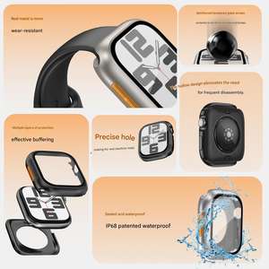 เคสป้องกันหน้าจอแบบ3 in 1, ปกป้องใบหน้าด้วยกระจกนิรภัยสมาร์ทวอทช์กันน้ำเคสโลหะสำหรับ10/11 <span class=keywords><strong>Apple</strong></span> <span class=keywords><strong>Watch</strong></span> Series - Product Image 3