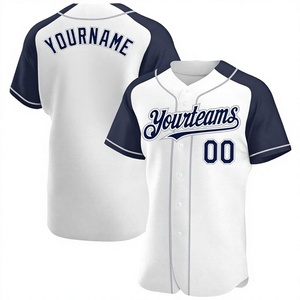 Customizable Baseball Jersey Mens Short Sleeve <b>White</b> Navy Blue Team Name Front Print Breathable Polyester - Product Image 1