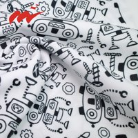 Tissu imprimé numérique en polyester spandex 100D extensible dans les quatre sens, doux, personnalisé, imperméable, imprimé de dessins animés de robots mignons