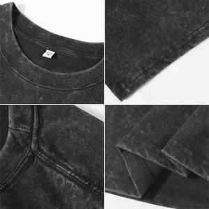 Impression numérique personnalisée DTG gris manches tombantes femmes hommes poids lourd lavage à l'acide vintage coton grande taille t-shirts pour hommes - Product Image 4